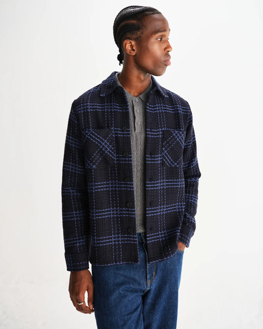 Wax London Whiting Overshirt Skate Check Navy Blue