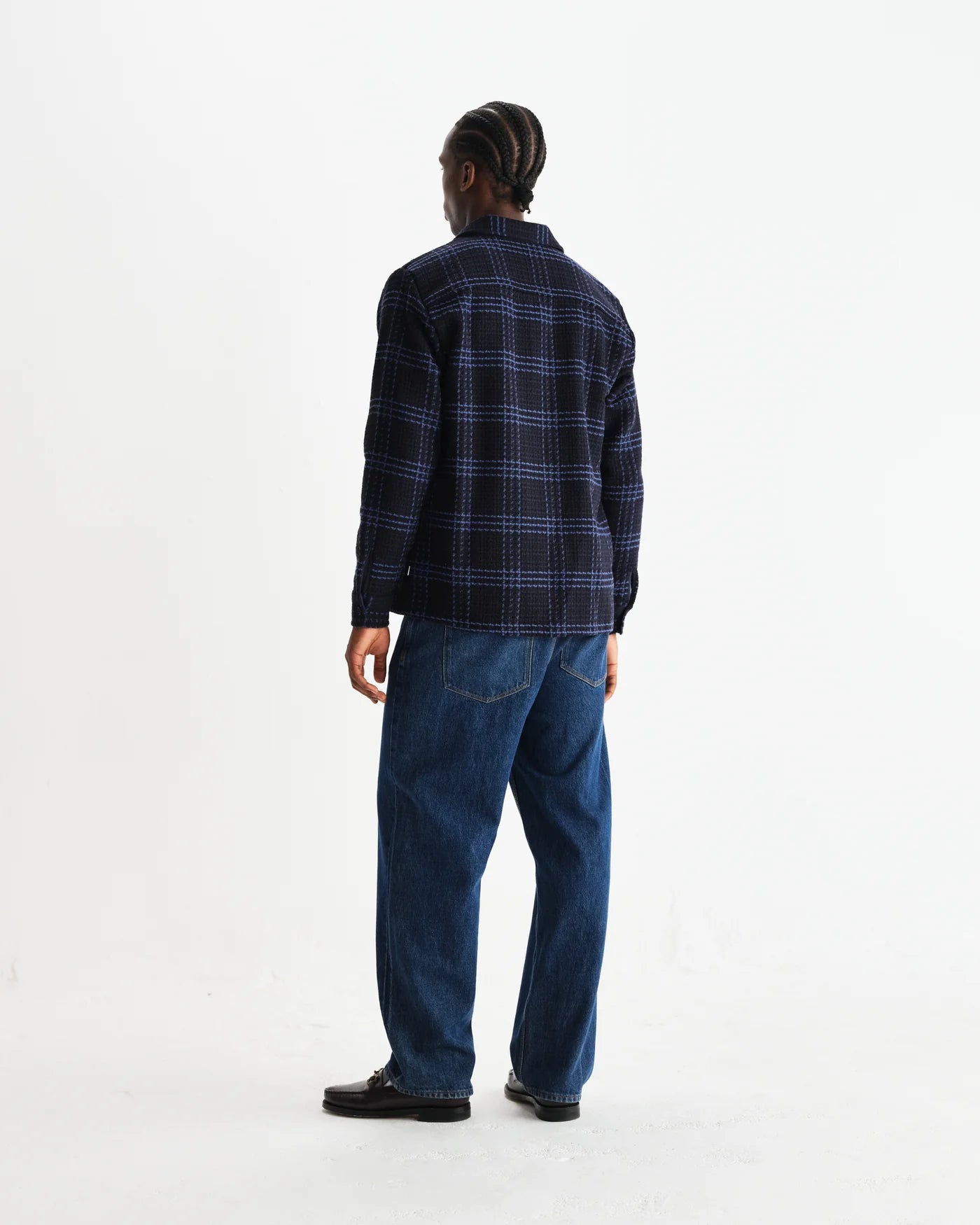 Wax London Whiting Overshirt Skate Check Navy Blue