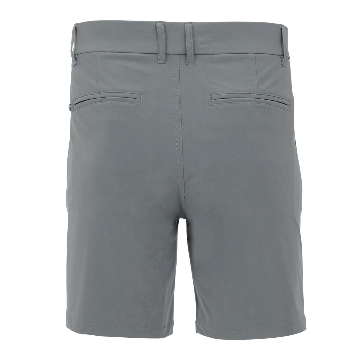 Greyson men's gray golf shorts with belt loops and back pockets, rear view