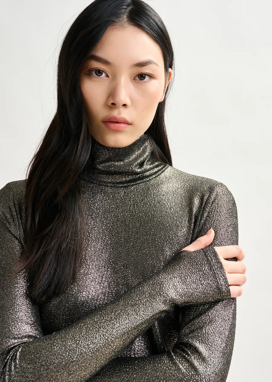 Essentiel Antwerp Ilevate Jersey Turtleneck Silver Lining
