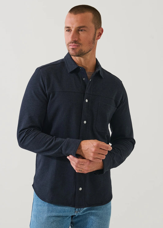 Patrick Assaraf French Terry OD Snap Front Shirt Asteroid