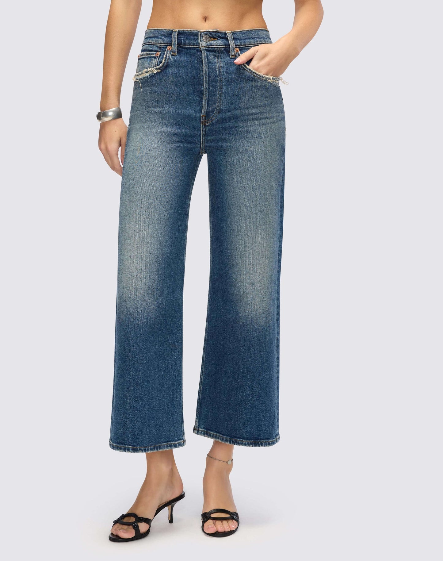 Re/Done High Rise Wide Leg Crop Sonoma Indigo