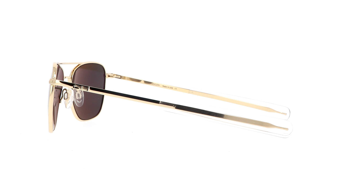 Randolph Aviator 23K gold frame sunglasses with brown polarized lenses, side view