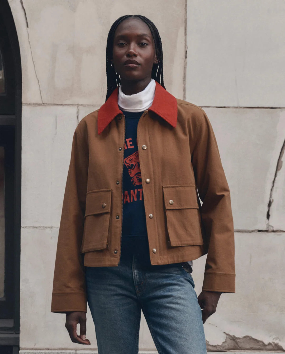 The GREAT The Swingy Jacket Rust w/ Bright Red