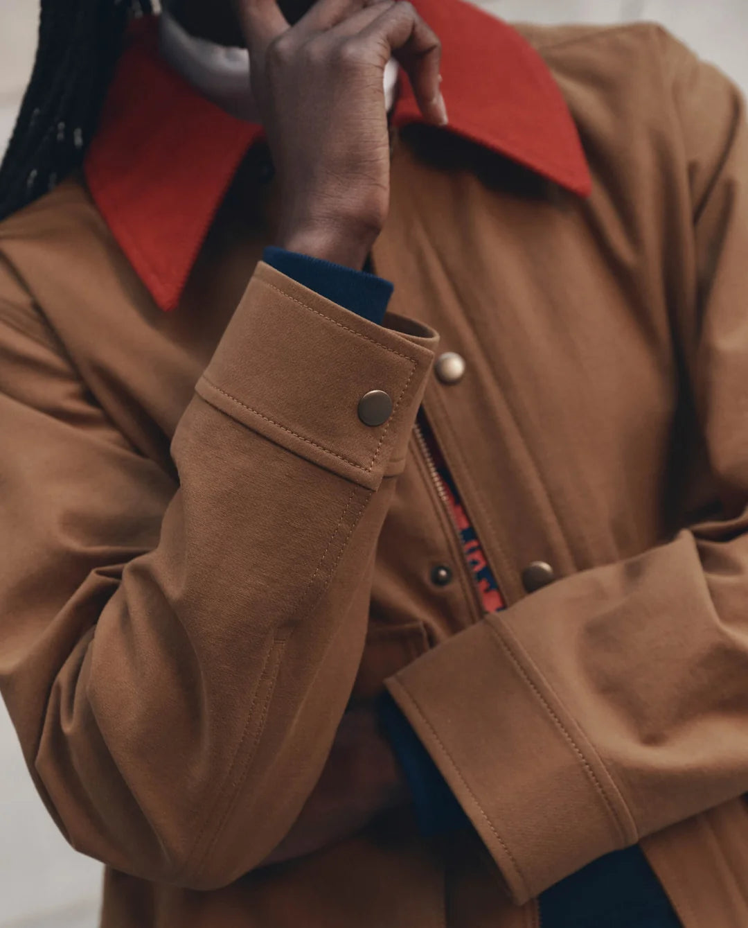 The GREAT The Swingy Jacket Rust w/ Bright Red