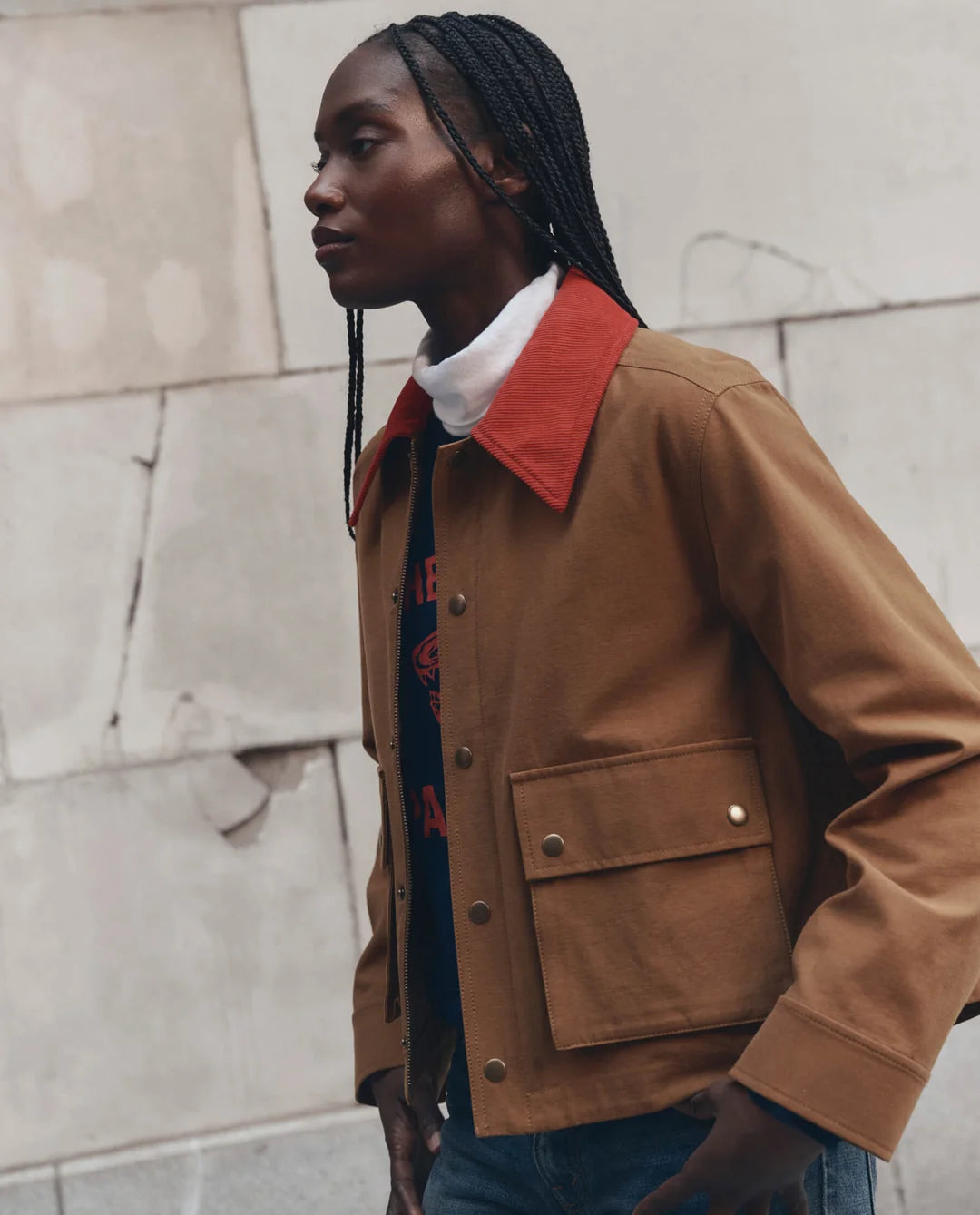 The GREAT The Swingy Jacket Rust w/ Bright Red
