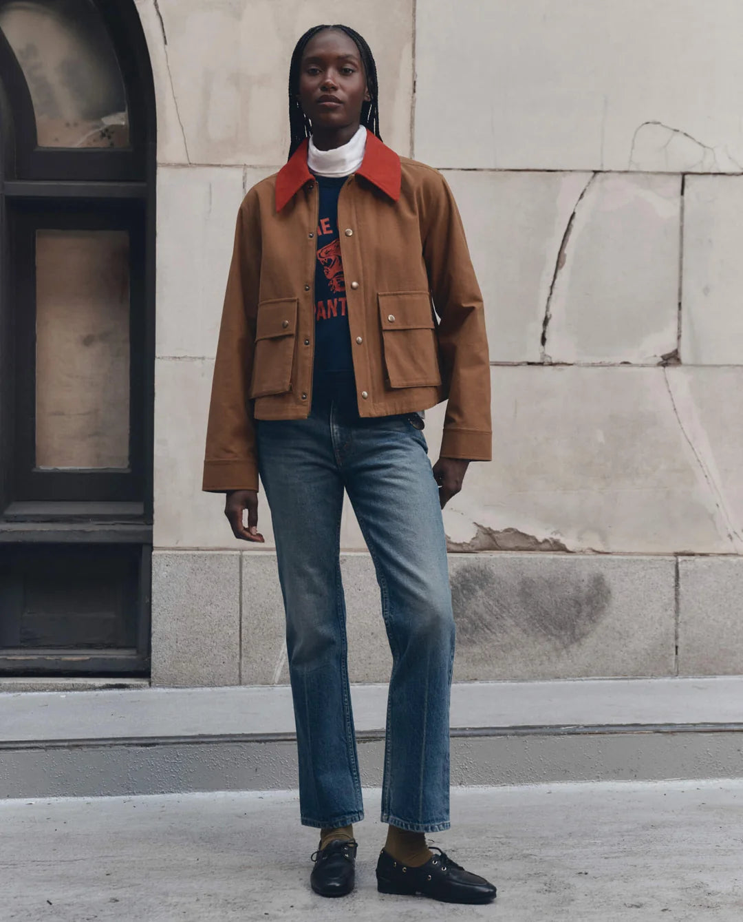 The GREAT The Swingy Jacket Rust w/ Bright Red