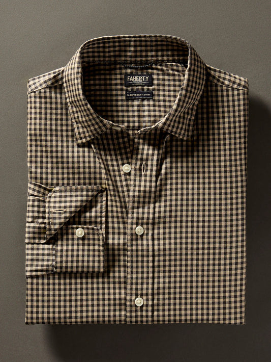 Faherty Movement Shirt Charcoal Tan Gingham