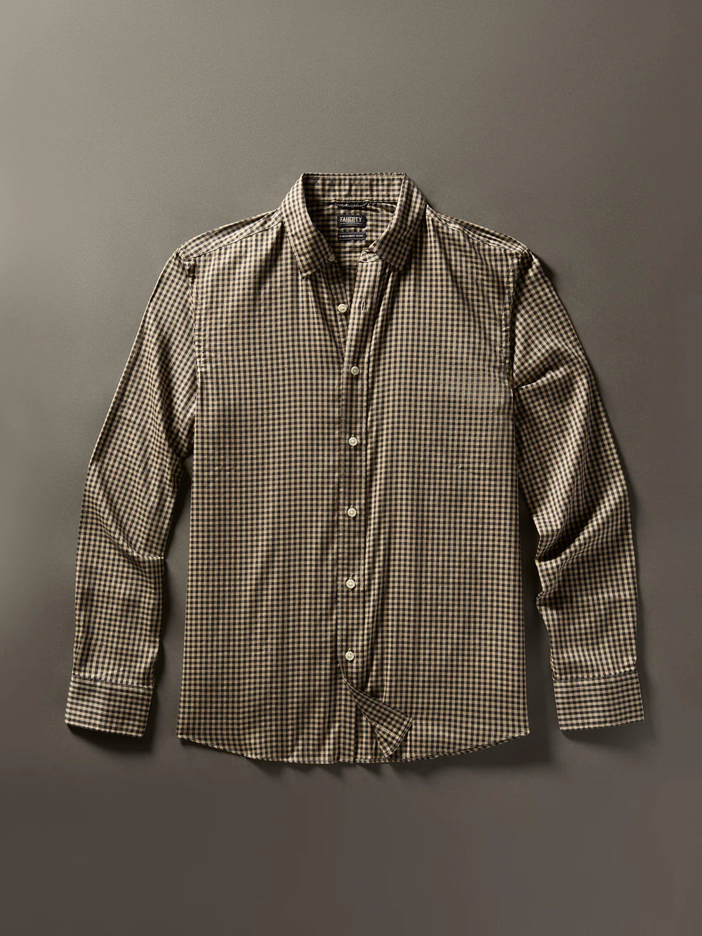 Faherty Movement Shirt Charcoal Tan Gingham