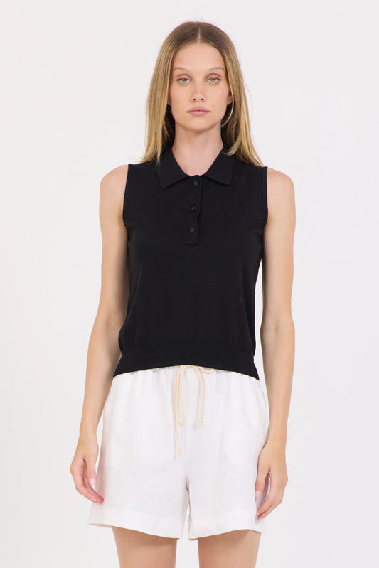 One Grey Day Terra Sleeveless Polo Black
