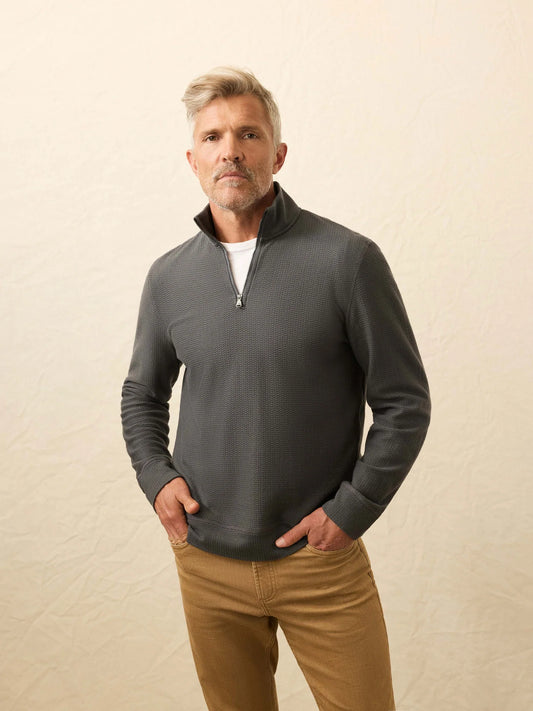 Faherty Textured Knit Quarter Zip Mountain Coal