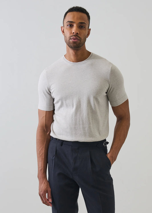 Patrick Assaraf SS Cot/Cash Tipped Jersey Knit Crew Feather