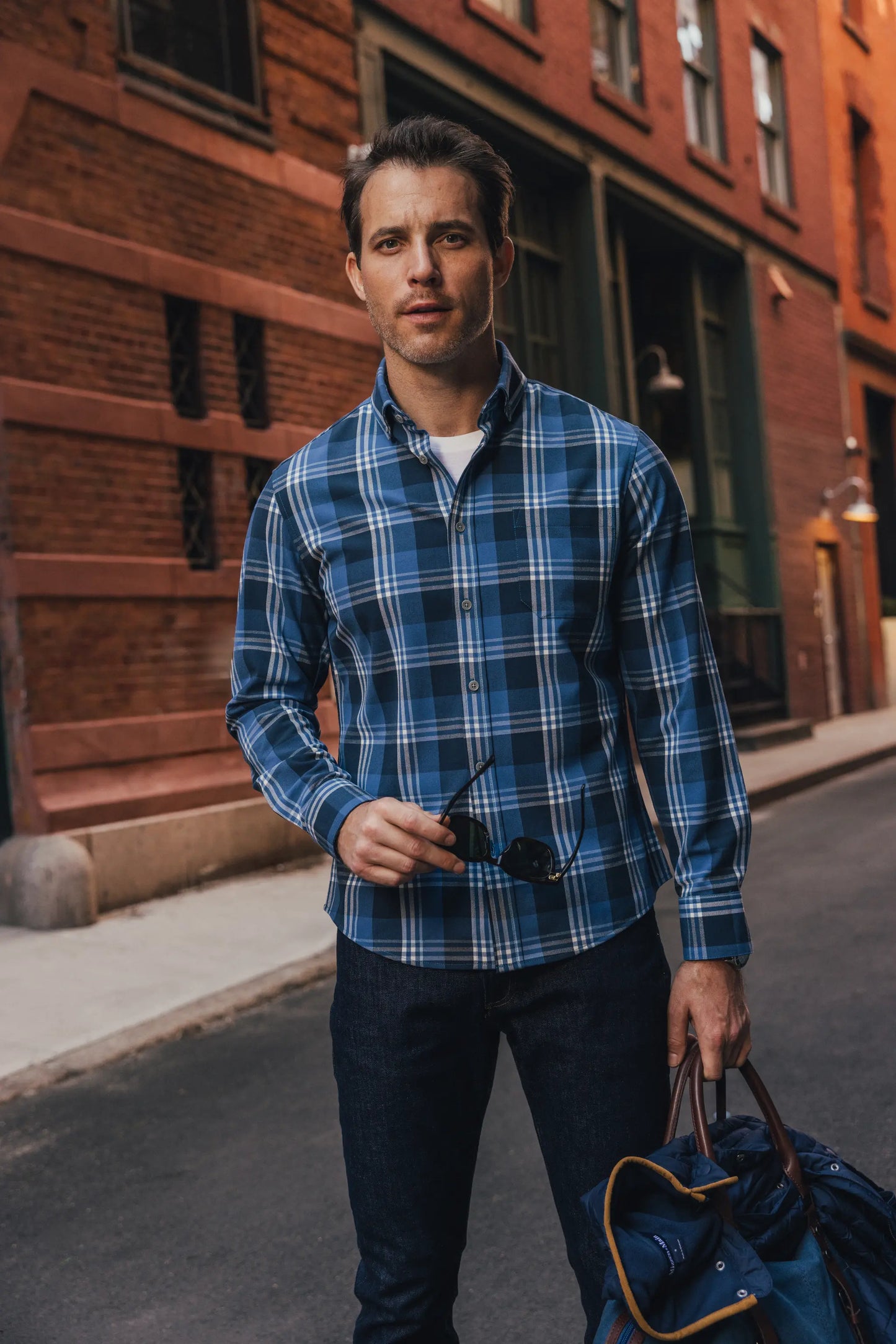 Mizzen + Main City Flannel Denim Blue William Plaid