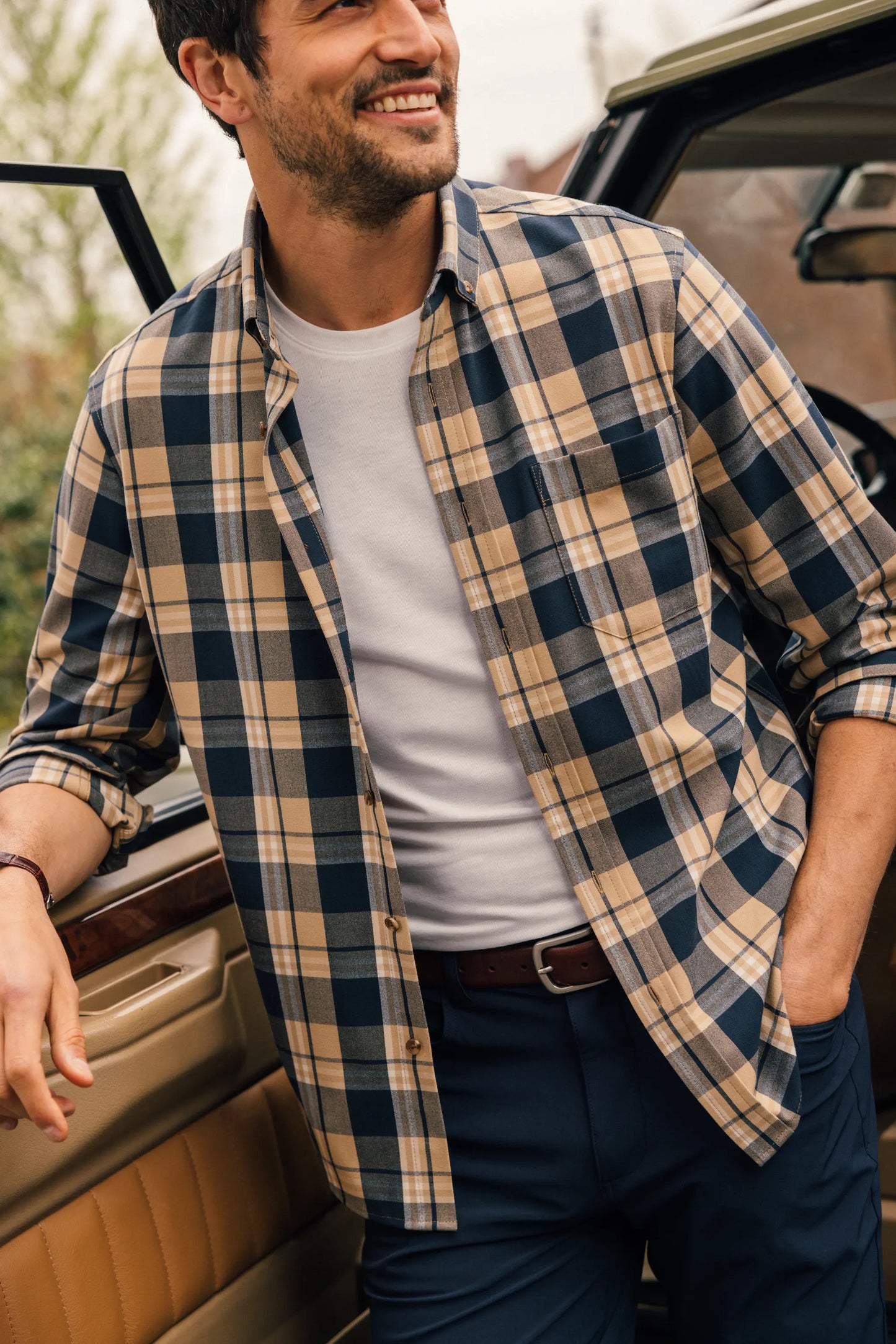 Mizzen + Main City Flannel LS Khaki William Plaid