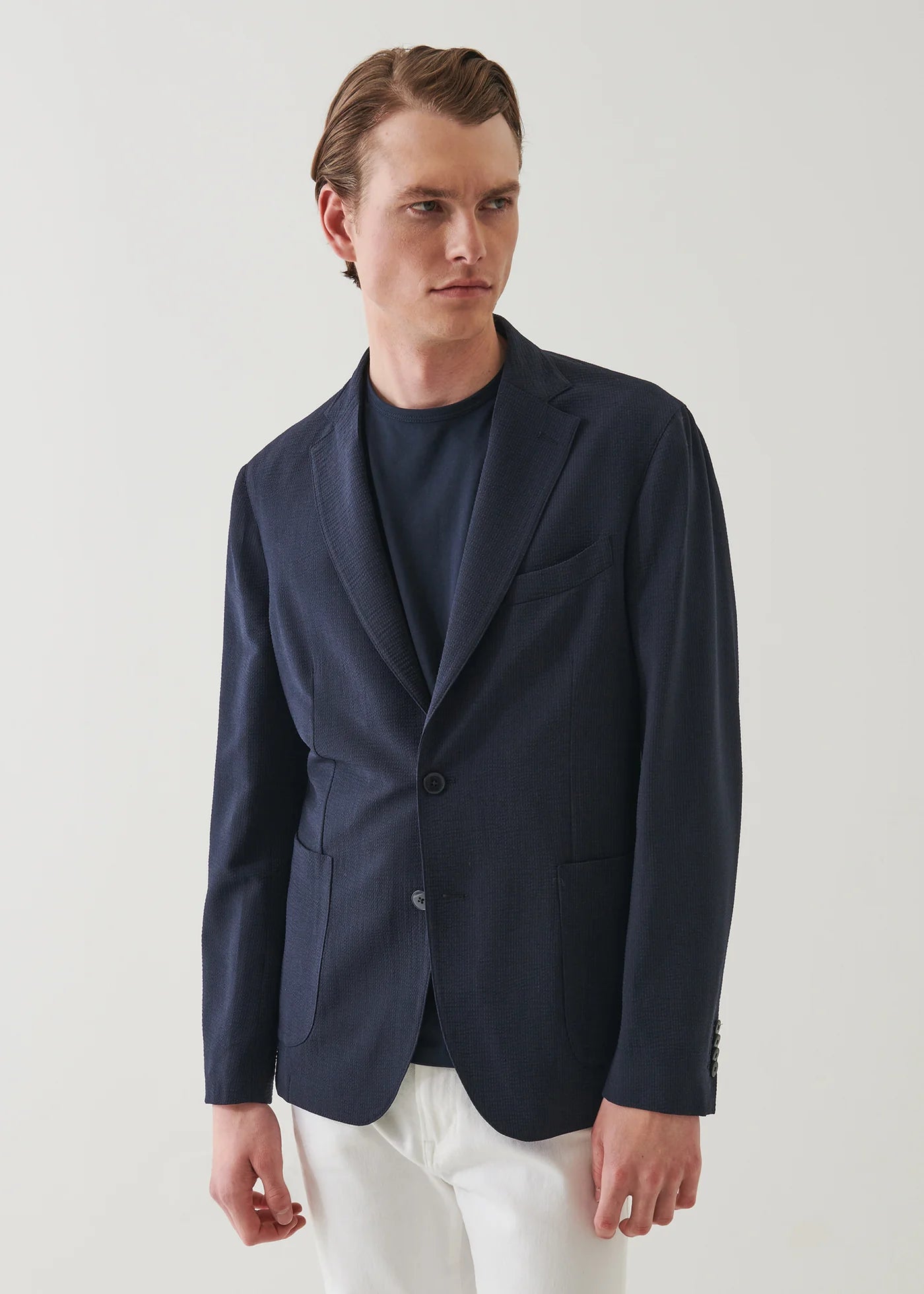 Patrick Assaraf 2BTN Wool Stretch Blazer Midnight