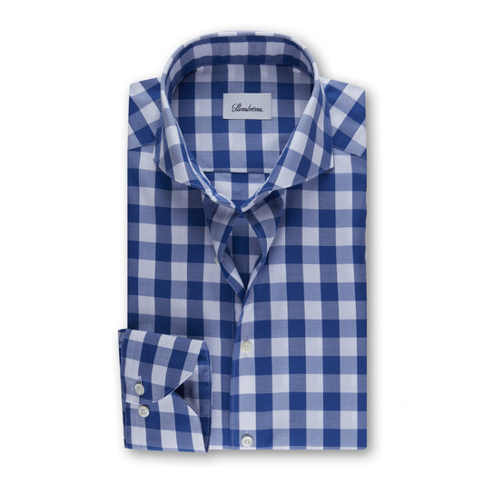 Stenstroms Fitted Shirt Wht/Blue Check 163