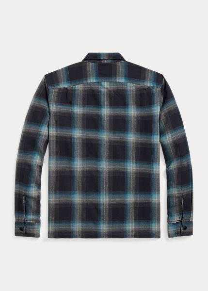 RRL LS Shadow Plaid Towns Camp Shirt Blk/Blue