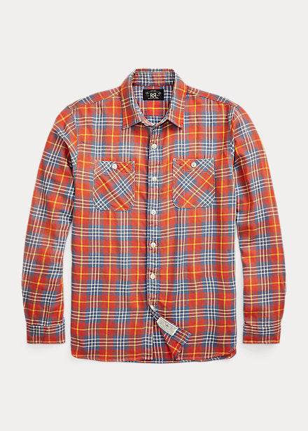 RRL LS Vintage Twill Plaid Farrell Workshirt Red/Blue