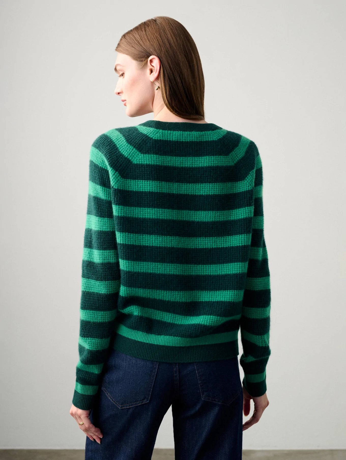 White + Warren Cashmere Striped Thermal Sweatshirt Cypress/Green